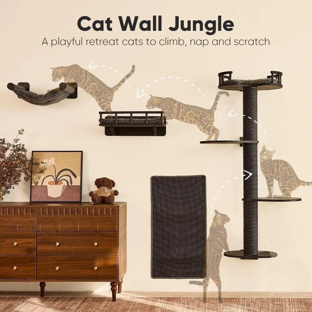 4 In 1 Cat Wall Shelves Kit With Hammock Bed Perch Scratching Mat