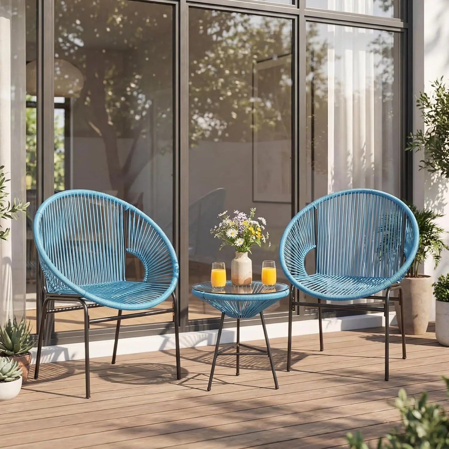 Outdoor Patio Furniture Set Acapulco Chairs With Tempered Glass Table