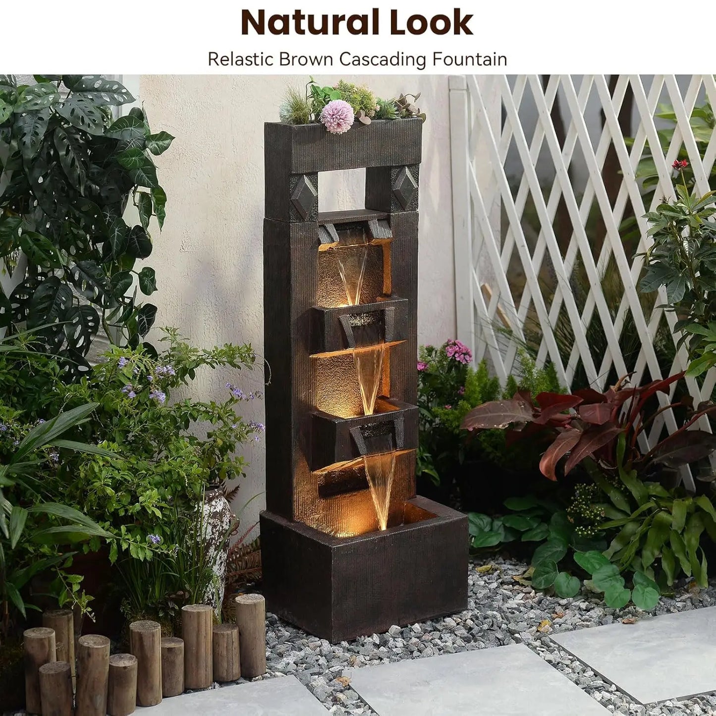 Four Tier Water Fountain With LED Lights And Pump For Indoor Outdoor