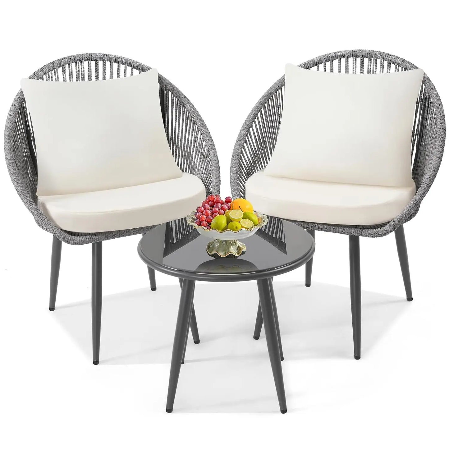 All Weather 3 Piece Bistro Set With Cushioned Rope Chairs