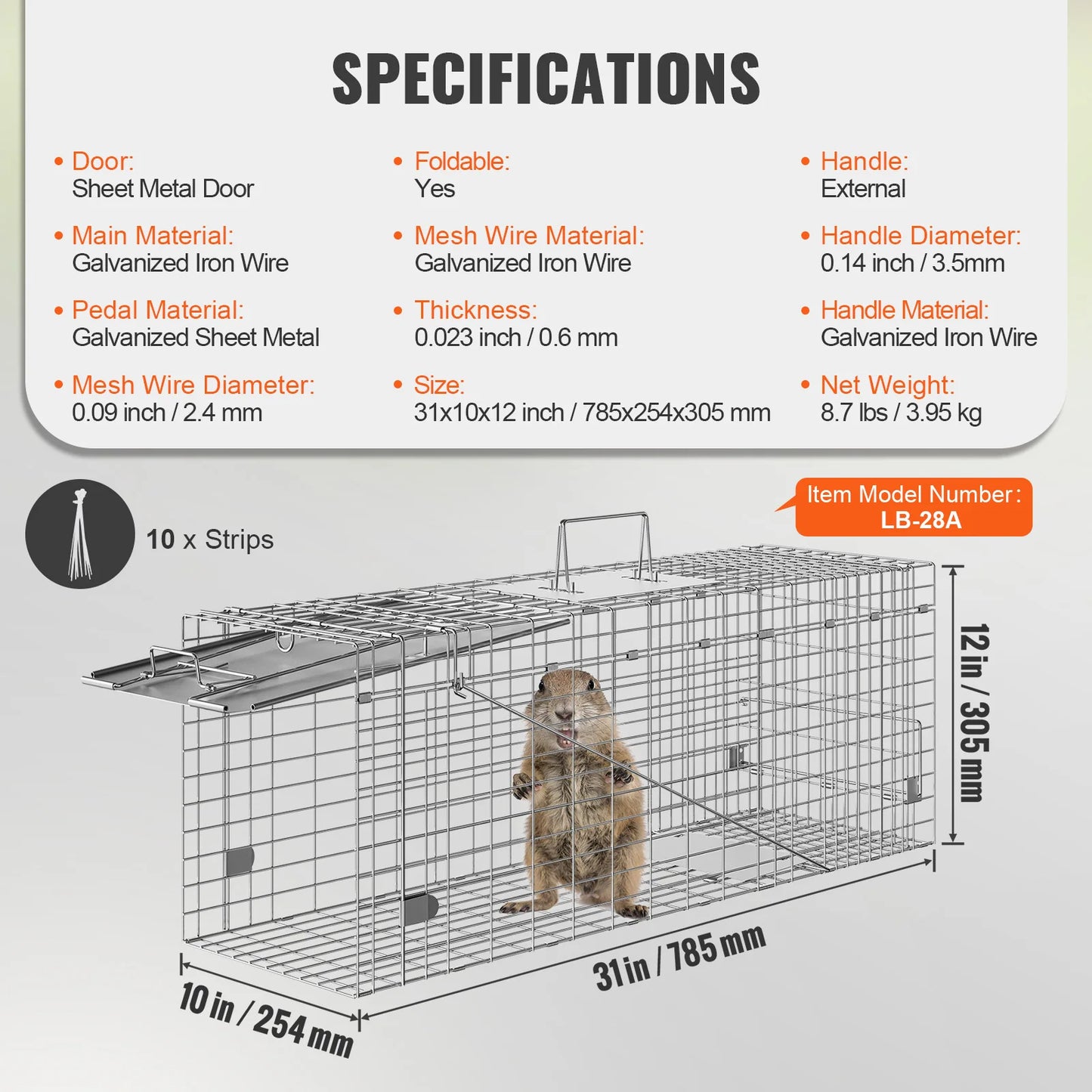 SucceBuy Live Animal Cage Trap Humane Cat Rodent Control Folding with Handle for Rabbits Stray Cats Squirrels Raccoons Groundhog