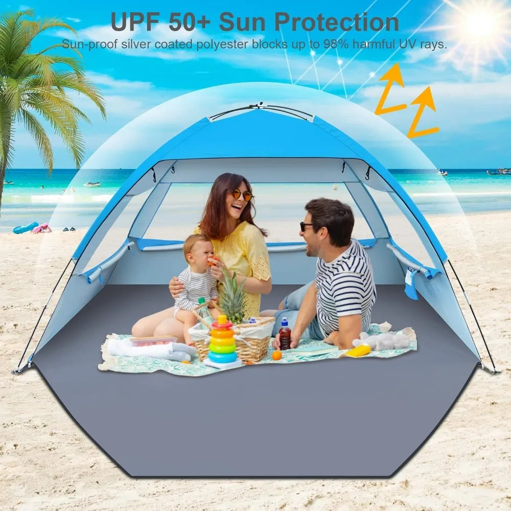 Large Family Beach Sun Shelter UPF50 Quick Setup Lightweight Portable Shade Canopy Cabana