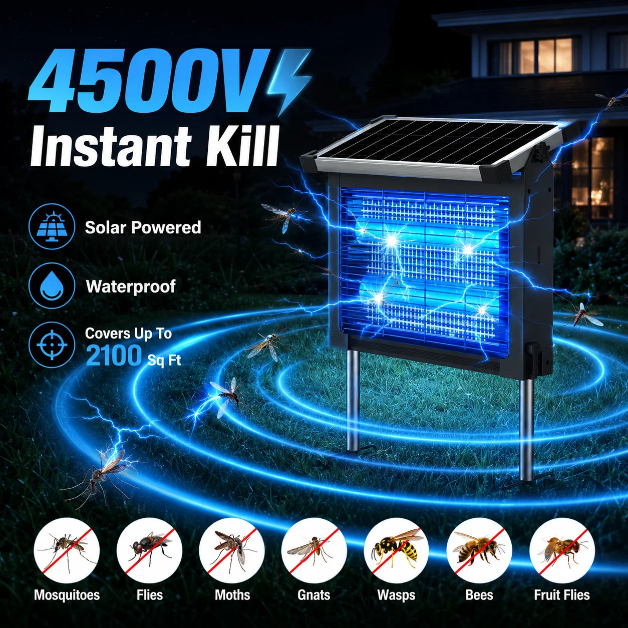 Solar Bug Zapper Outdoor Rechargeable Mosquito Killer With Solar Panel