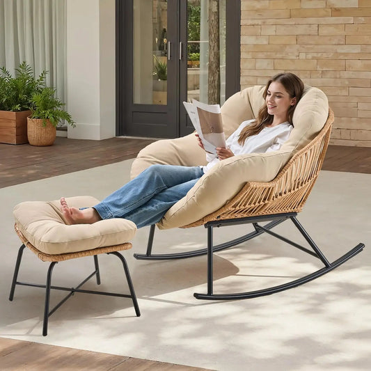 Papasan Rocking Chair With Ottoman For Indoor And Outdoor Living