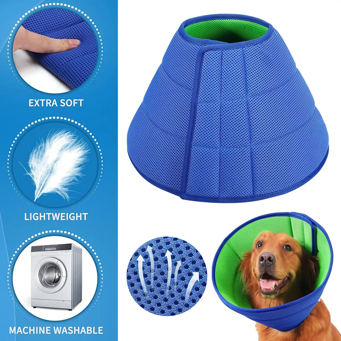Dog Recovery Cone Collar For Surgery Protection Breathable Polyester