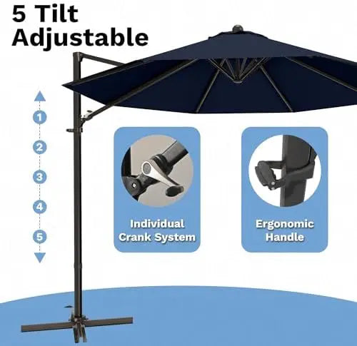 10ft Cantilever Patio Umbrella, Round Large Outdoor Umbrella with 360-Degree Rotation, Hanging Offset Market Sun