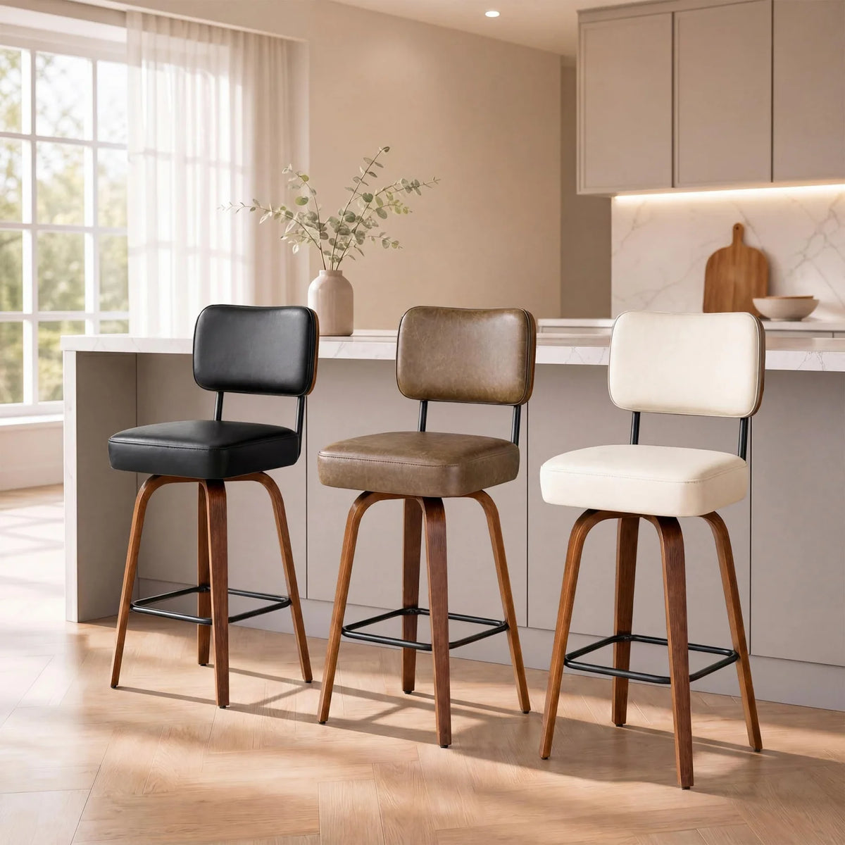 HiMISS Swivel Counter Bar Stools With Faux Leather Back