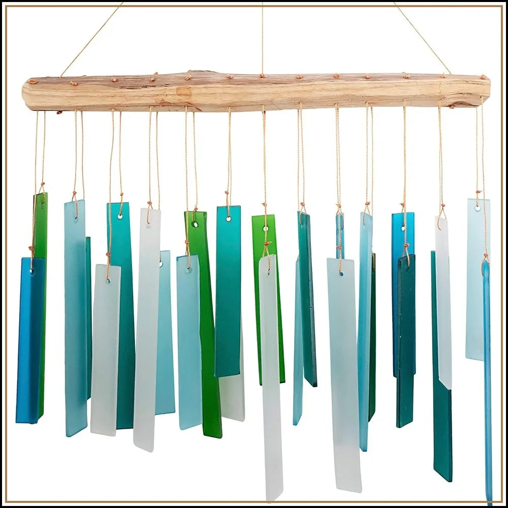Handcrafted Sea Glass & Driftwood Wind Chime | Sandblasted Glass, Natural Wood, Soft Coastal Tones