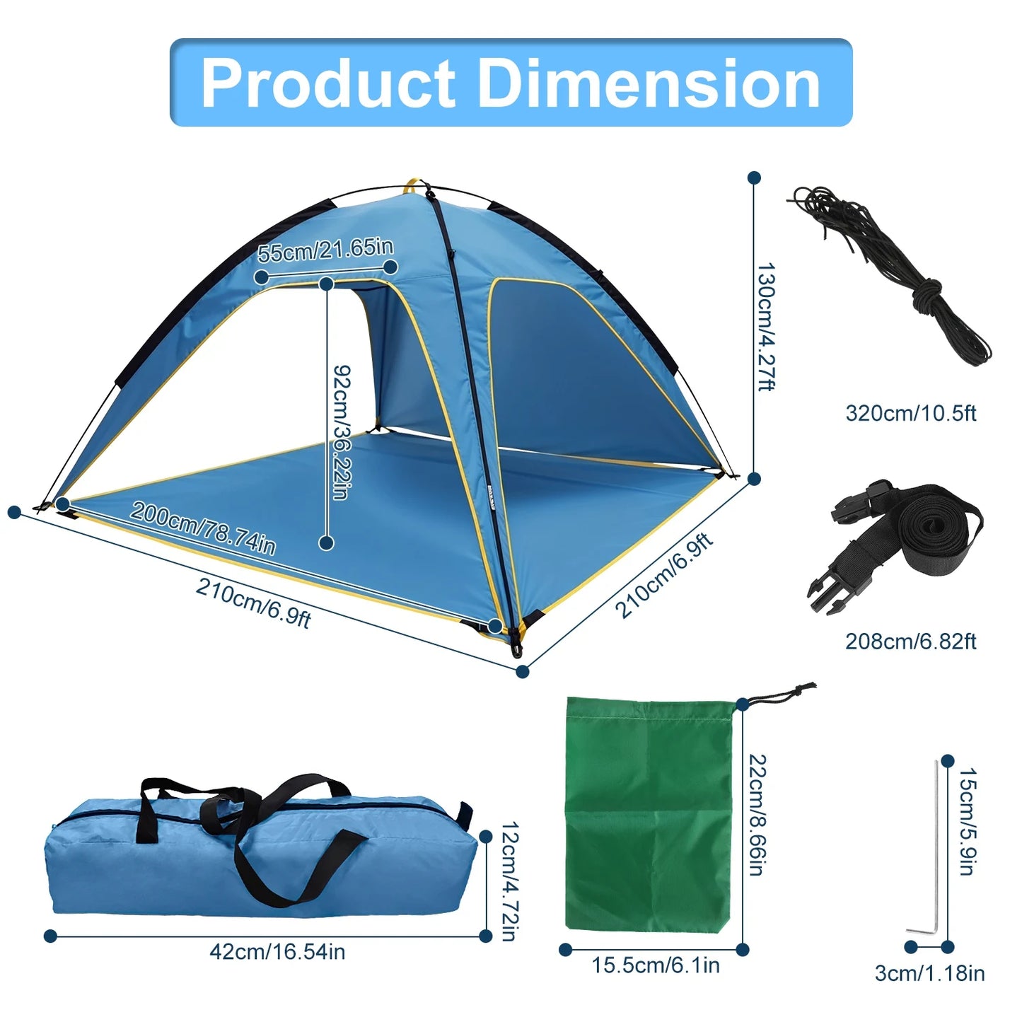 Beach Tent Sun Shelter UPF 50 Plus UV Protection 6.9 x 6.9 ft Canopy for 4 6 Adults Portable Outdoor Shade with Carry Bag