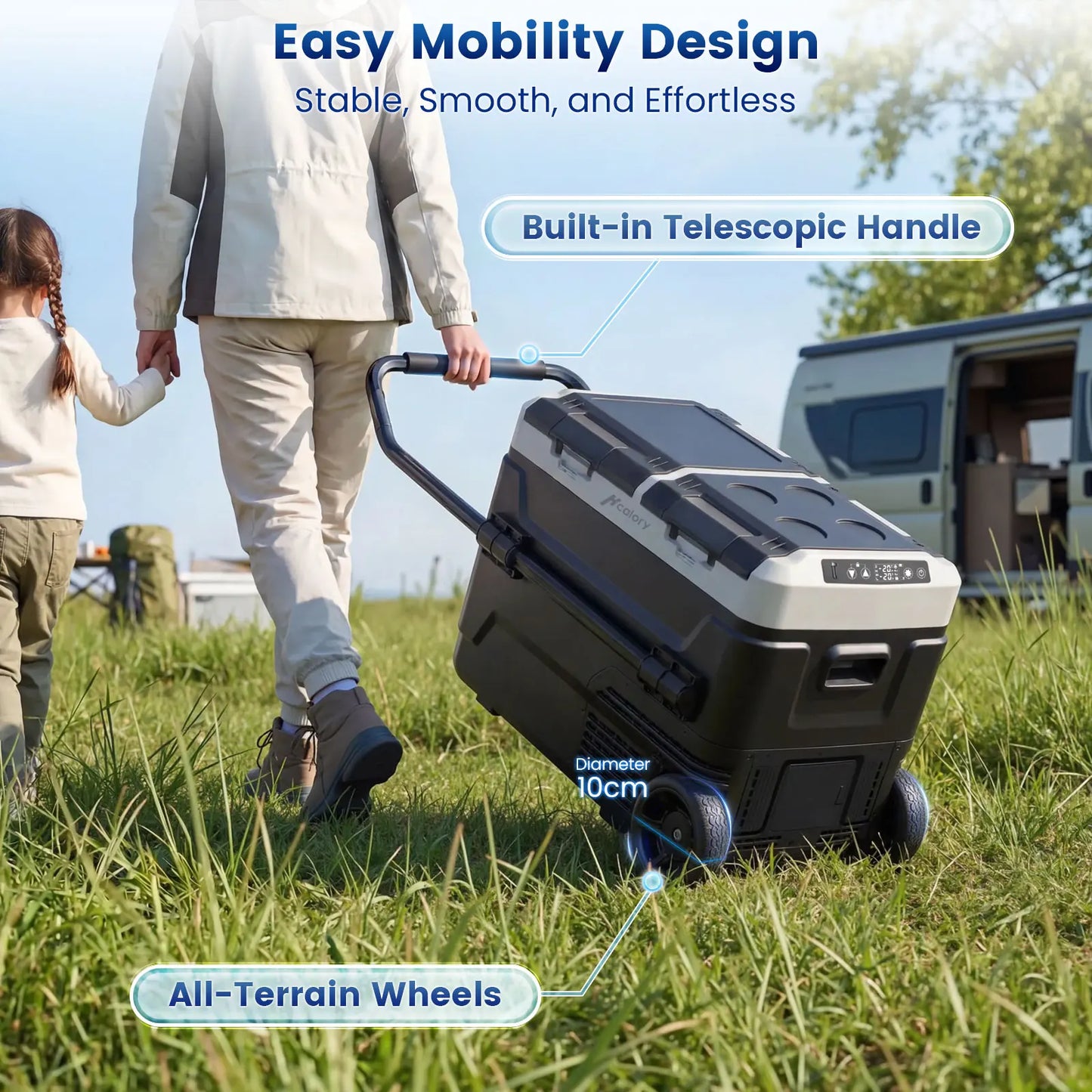 Hcalory PM+ Series Car Refrigerator 40L 50L Independent Dual Zone Smart App -20°C to 20°C 12V 24V 230V Wheels Divider 45dB Quiet for Motorhome Truck Camping