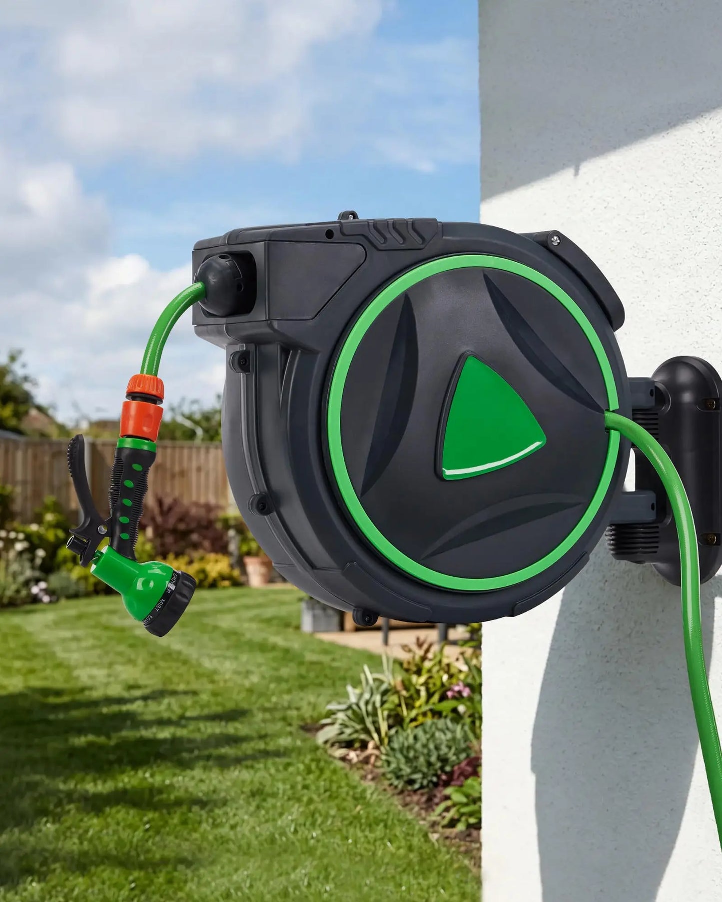 Retractable Garden Hose Reel 1/2 x 65/100 ft & 5/8 x 65/90 ft, 180° Wall Mount Swivel, Auto Rewind For Yard Use