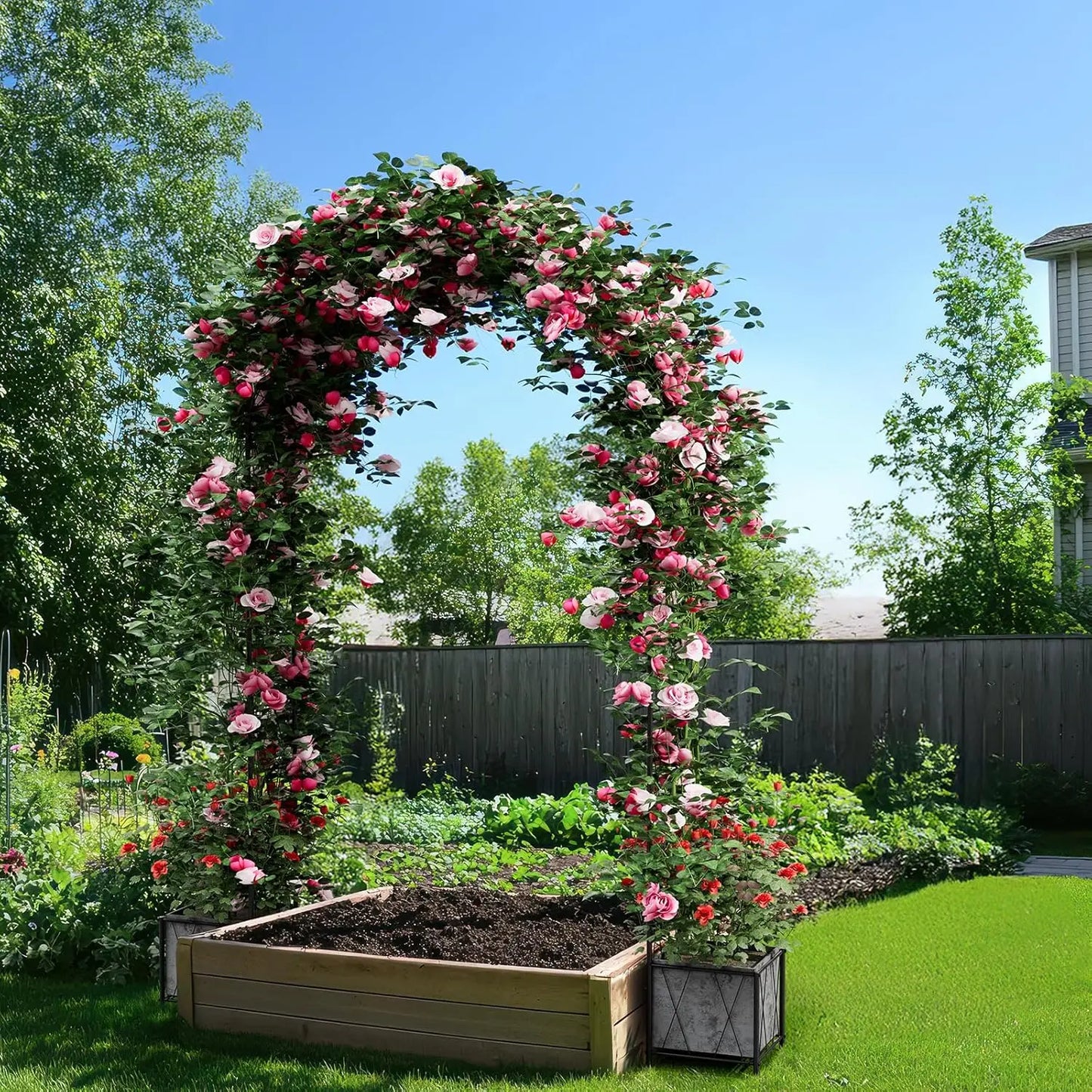 Arch Trellis with Planter Box -Wedding Ceremony Decorations with Wheels, Metal Arch for Garden Arbor Trellis and Climbing Plant