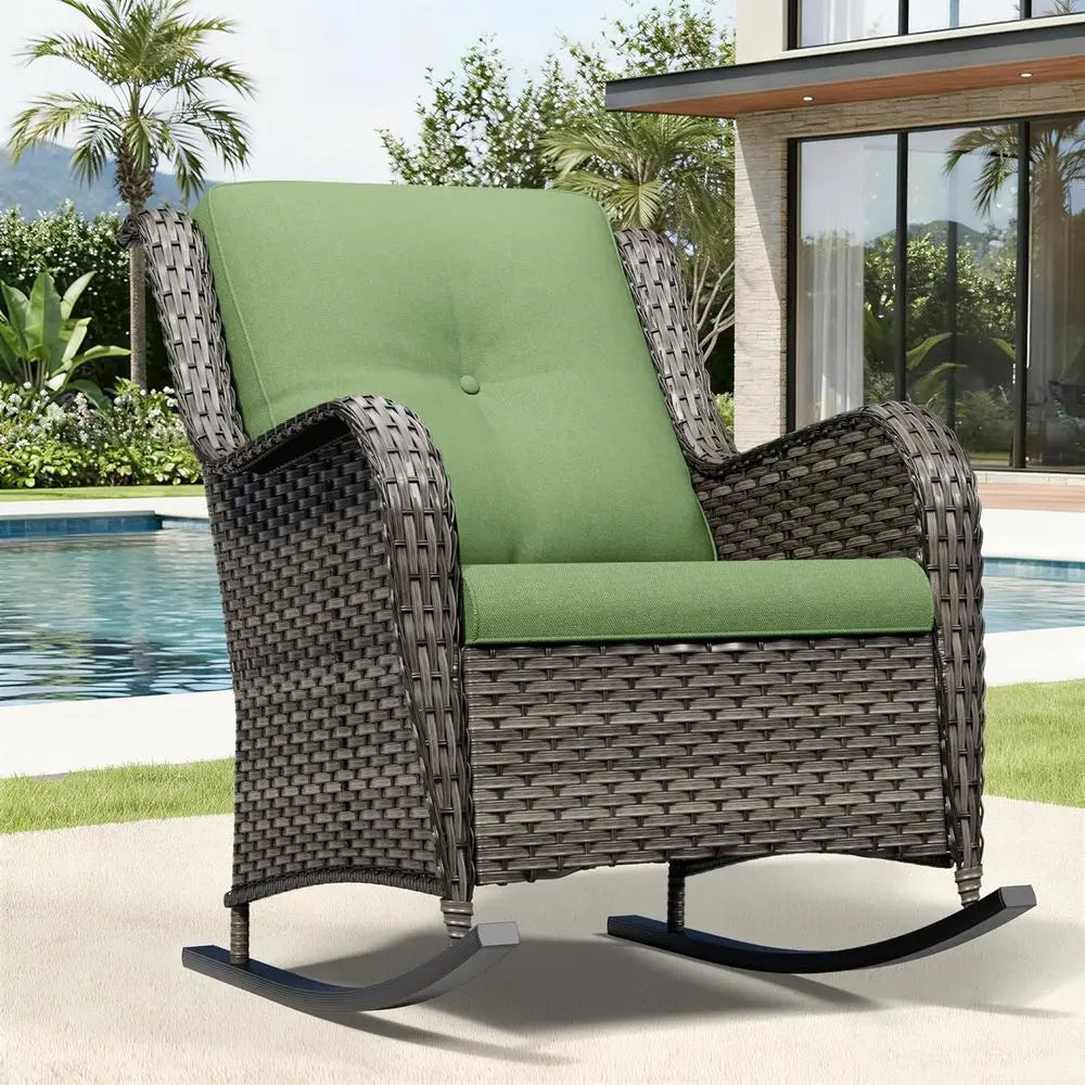 High Back Wicker Patio Rocking Chair for Outdoor Deck