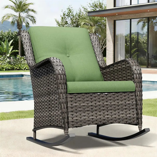 High Back Wicker Patio Rocking Chair for Outdoor Deck