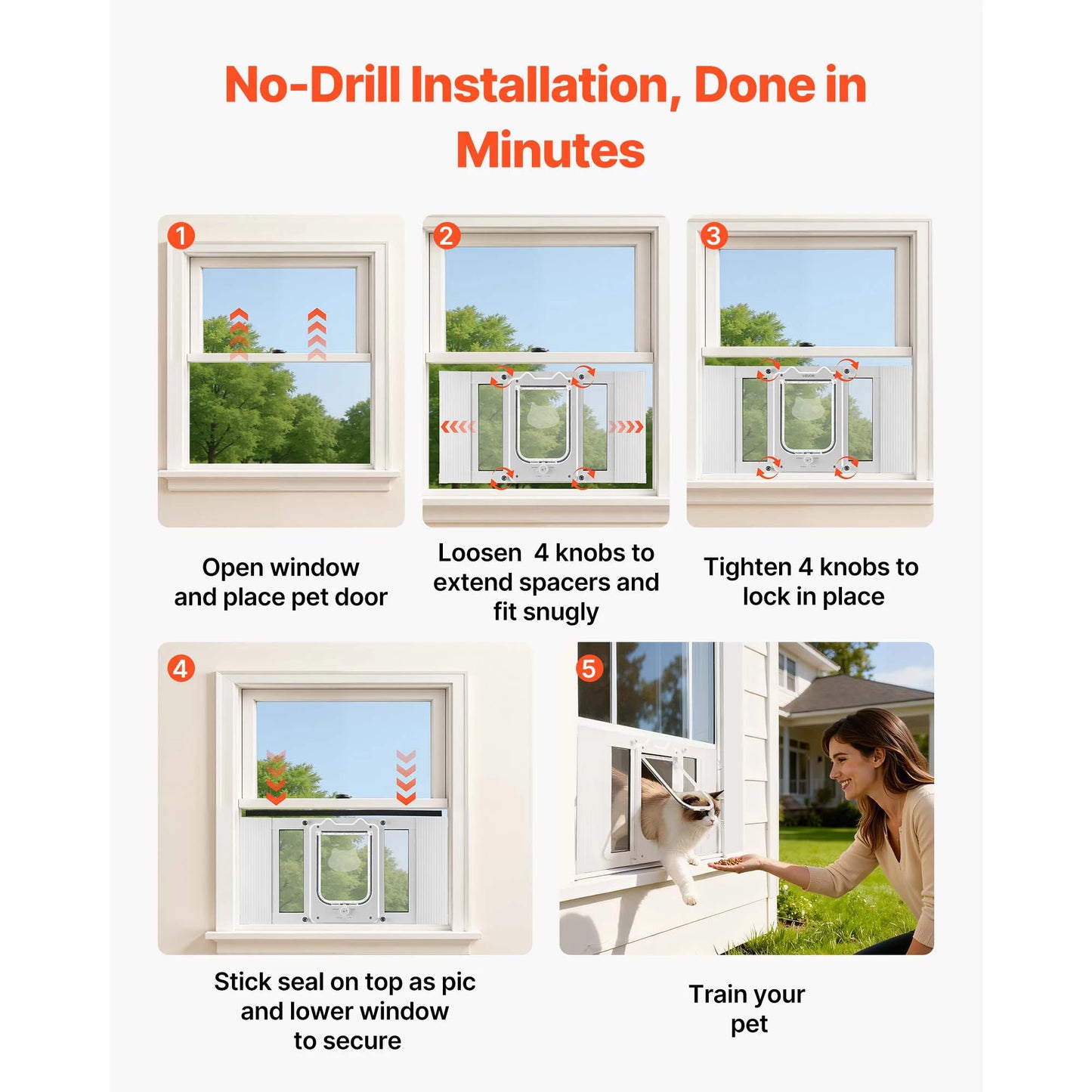 SucceBuy Cat Door For Window Adjustable Fit Lock Modes