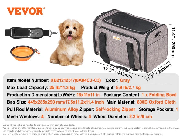 Pet Carrier Backpack With Telescopic Handle Wheels For Travel