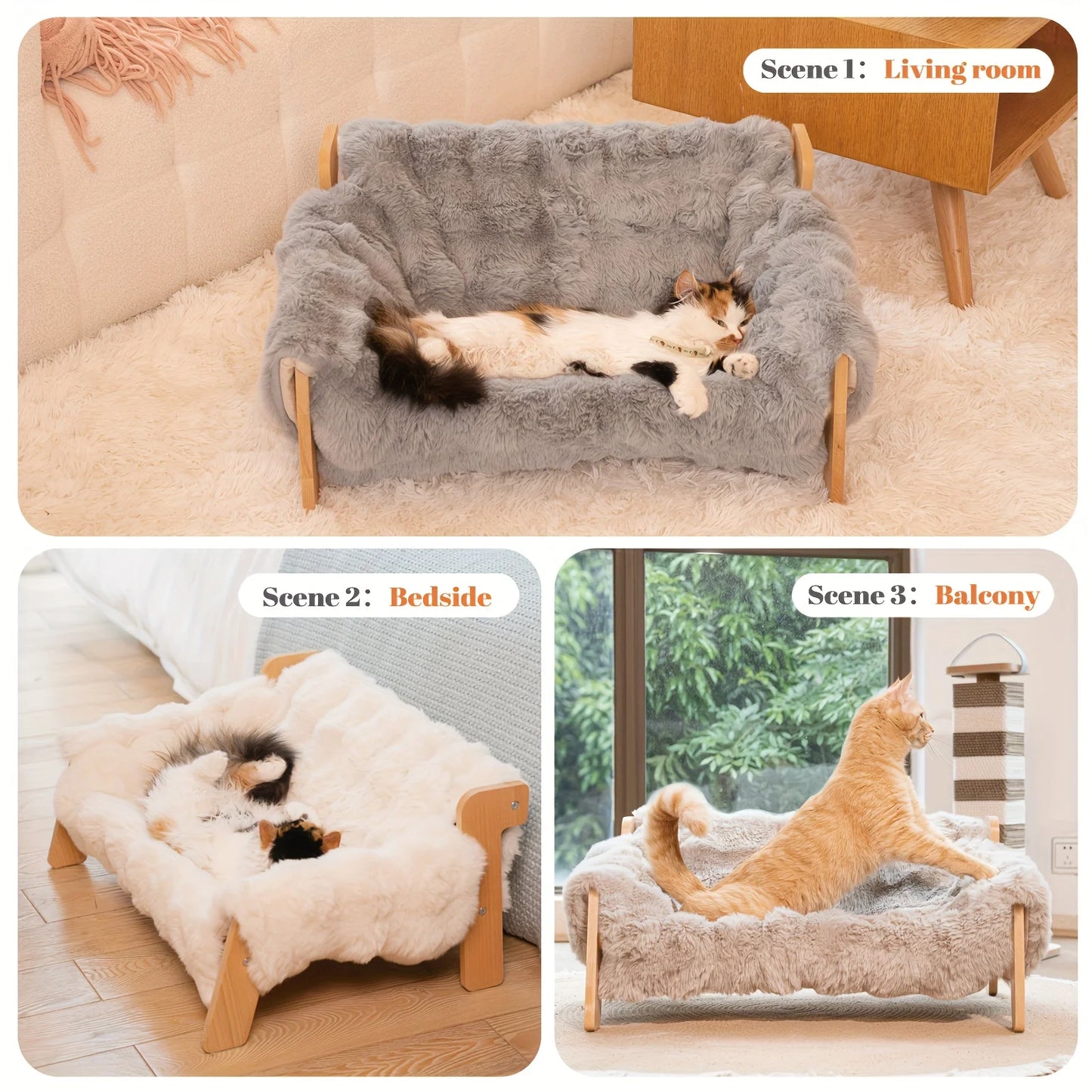 Raised Solid Wood Pet Couch Bed Elevates Cats And Dogs