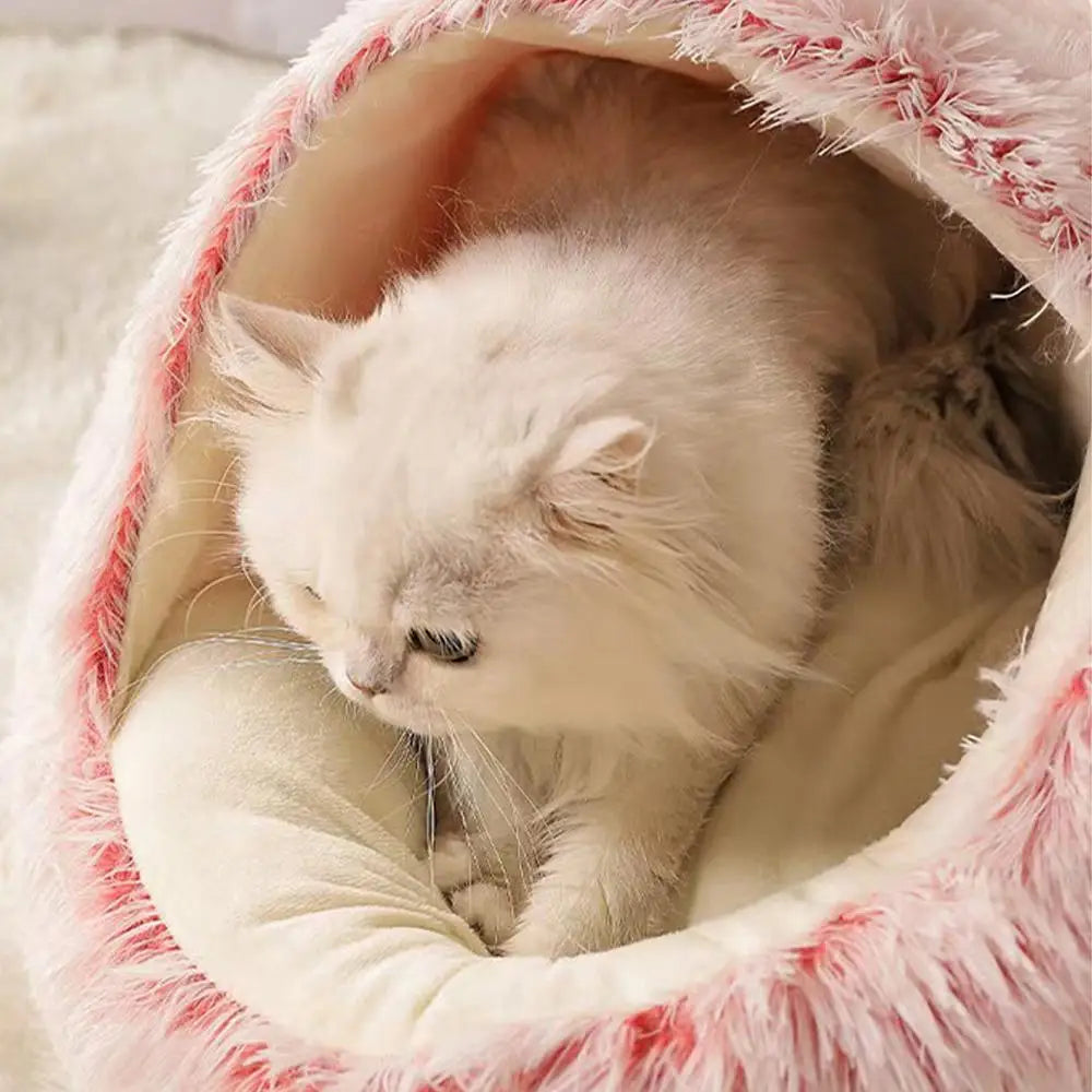 Winter Plush Cat Bed Round Cushion Nest For Pets Warm