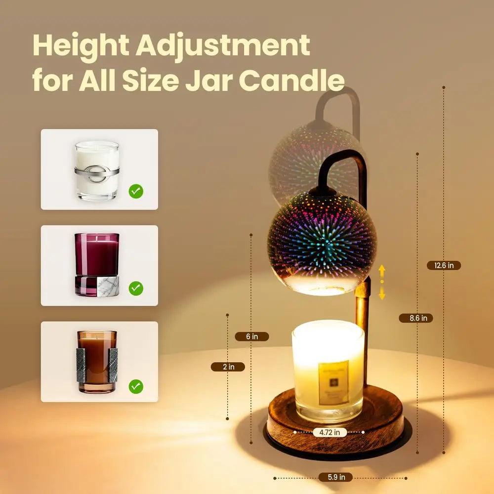 Candle Warmer Lamp with Timer, 3D Glass Globe, Antique Base, Dimmable Height Adjustable Wax Melter or Scented Jar Candles, 2-8H