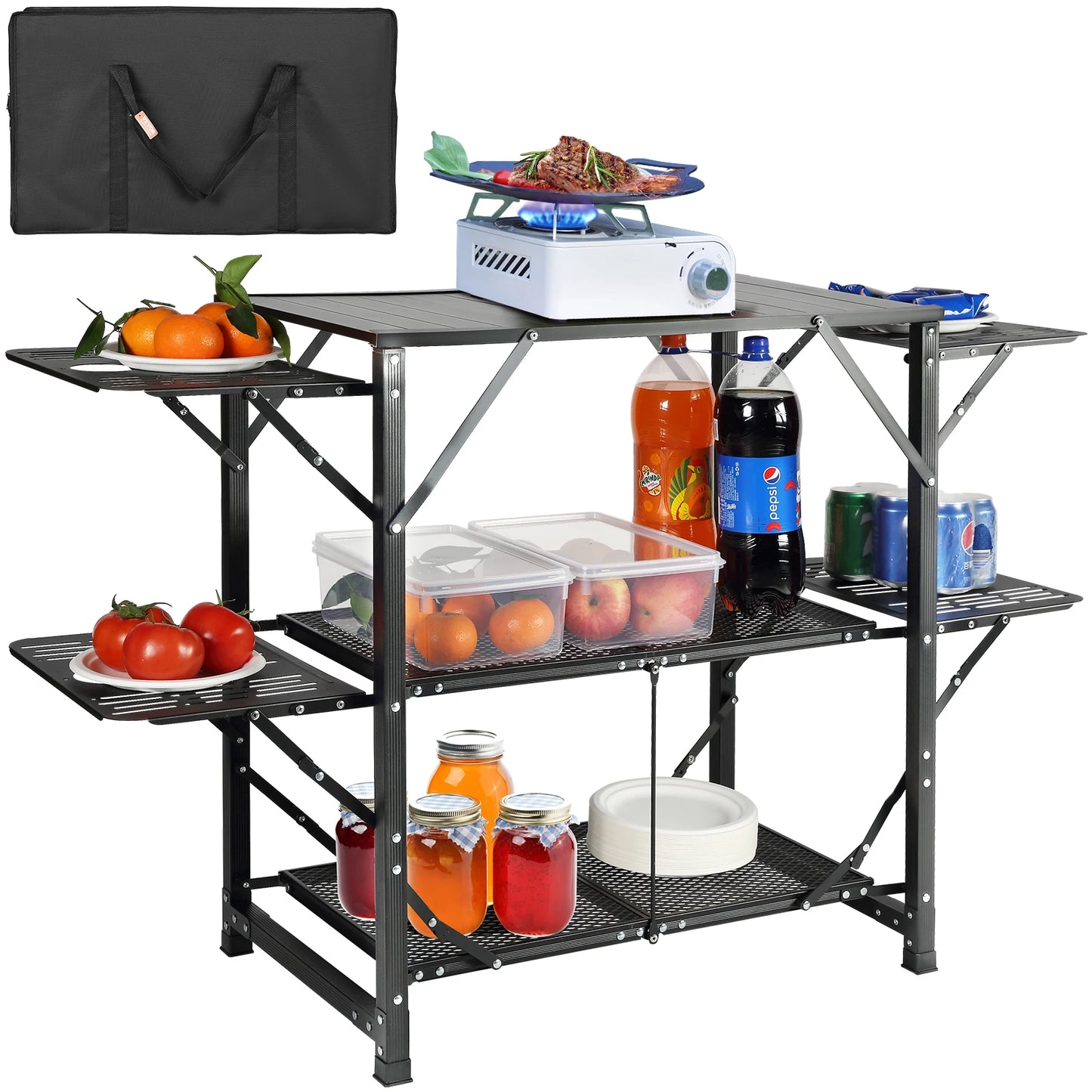 SucceBuy Camping Kitchen Table Folding Portable Cook Station Outdoor Picnics BBQ