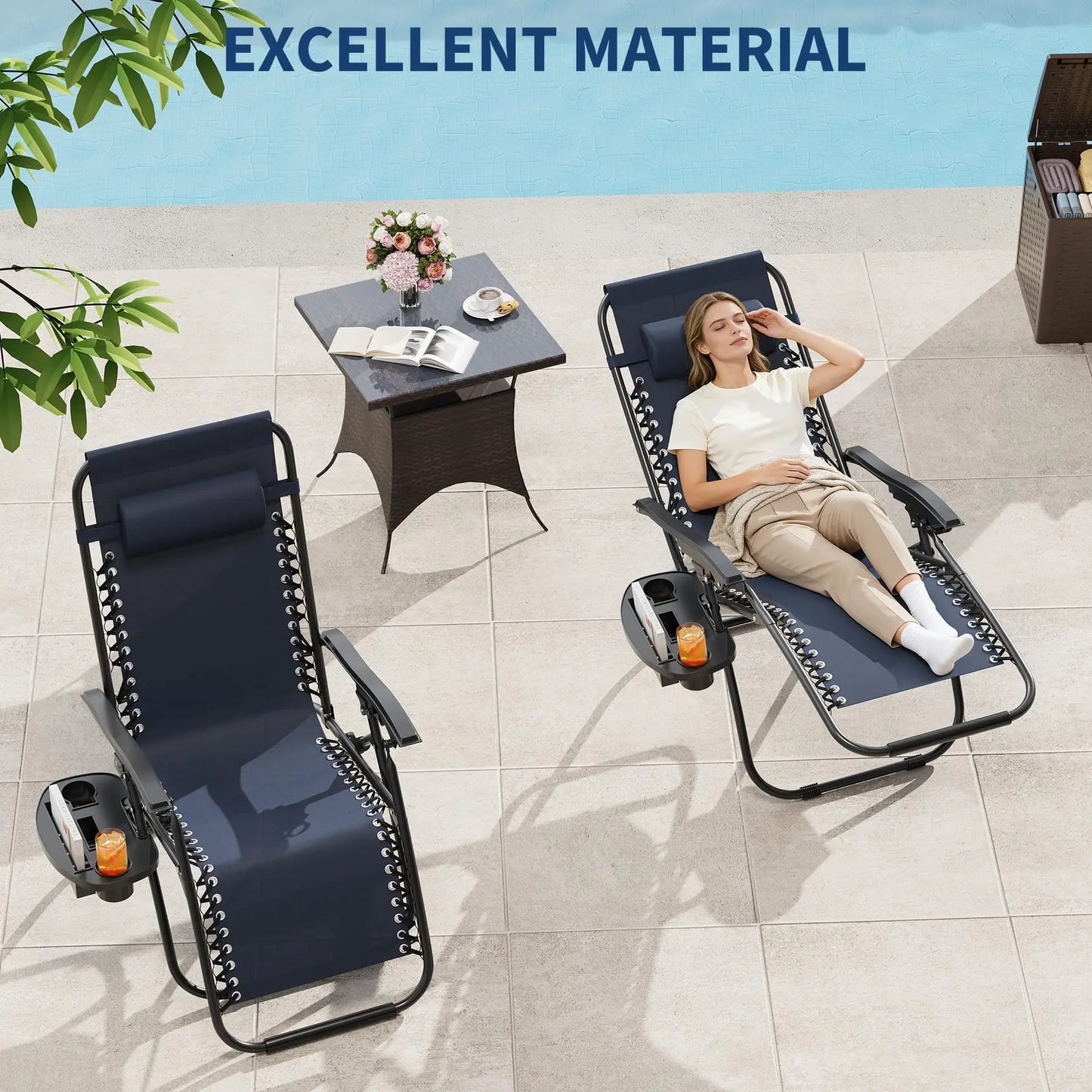 HiMISS Zero Gravity Folding Lounge Chairs Set Of 2 With Pillow Cup Holder