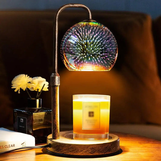 Candle Warmer Lamp with Timer, 3D Glass Globe, Antique Base, Dimmable Height Adjustable Wax Melter or Scented Jar Candles, 2-8H