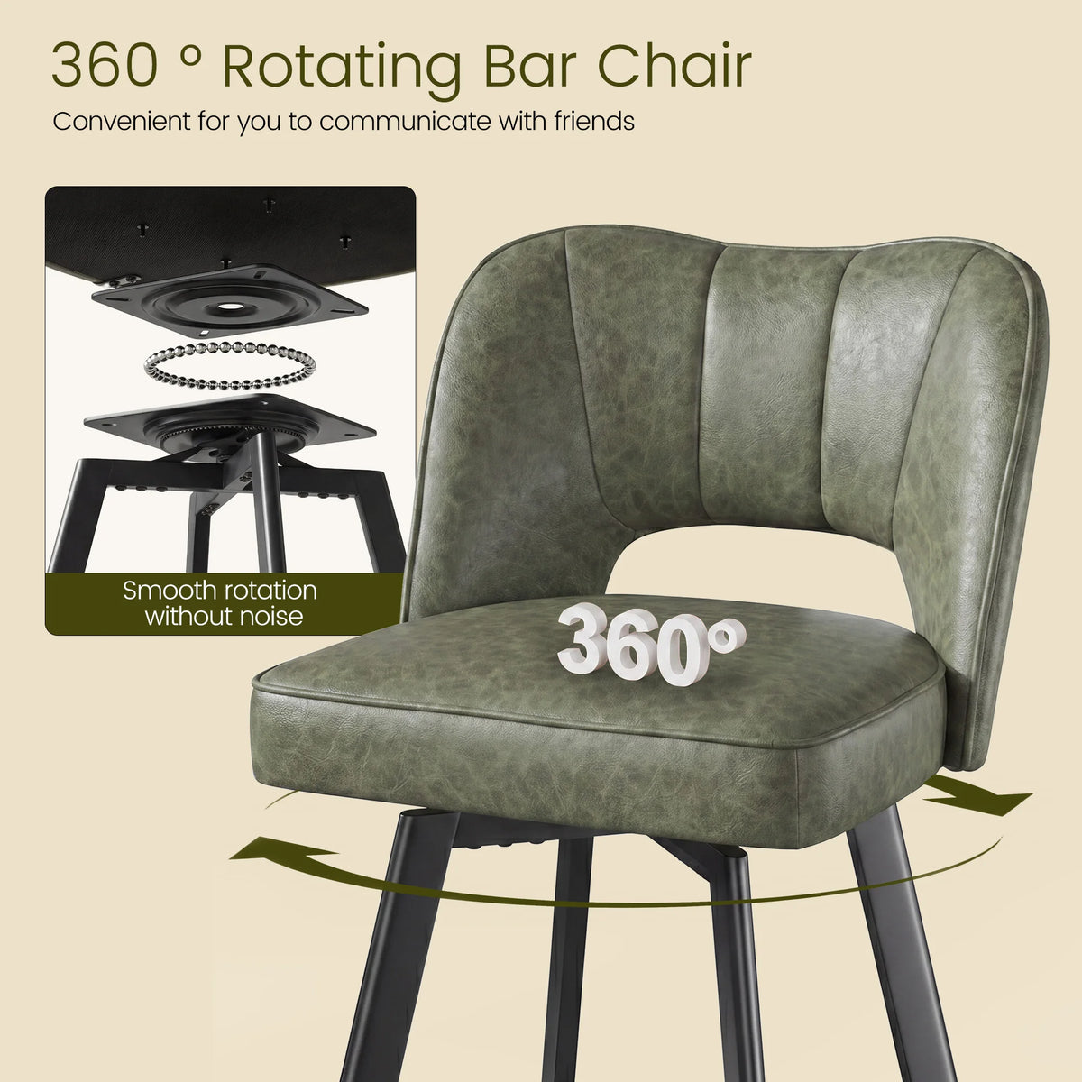 Modern Adjustable Height PU Leather Swivel Bar Stools