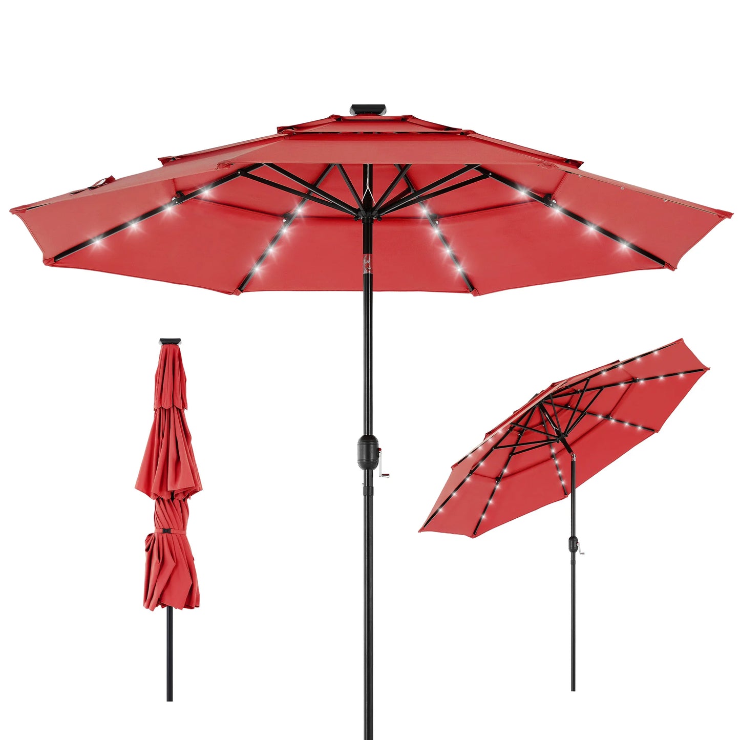 Outdoor Solar Patio Umbrella With 32 LED Lights UV Resistant