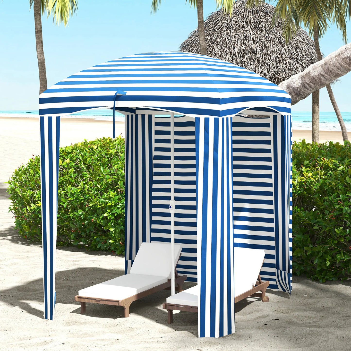 Beach Cabana Umbrella with Bag, Windows, Blue White