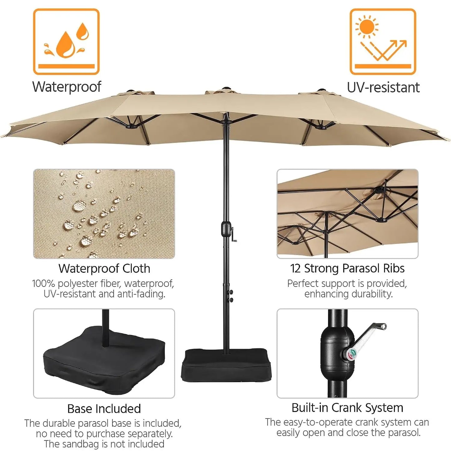 Double Sided Twin Patio Market Umbrella With Base Included