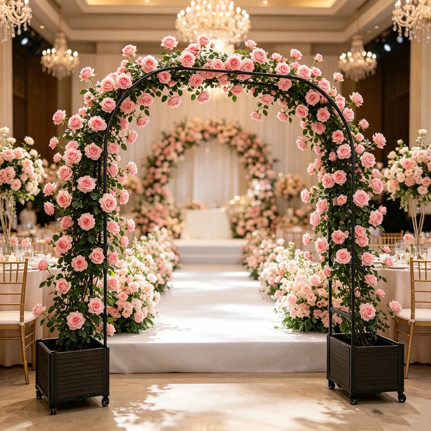 Arch Trellis with Planter Box -Wedding Ceremony Decorations with Wheels, Metal Arch for Garden Arbor Trellis and Climbing Plant