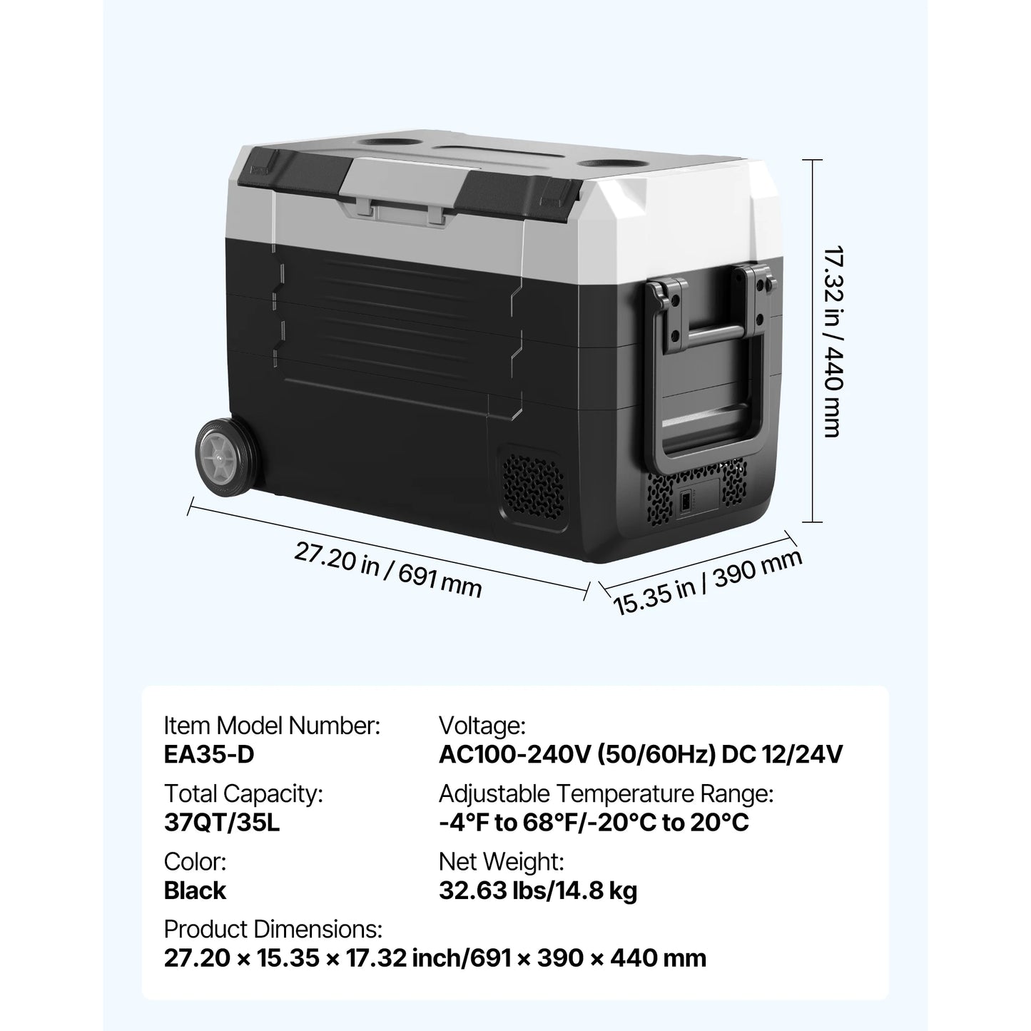 SucceBuy Portable Car Refrigerator Wheel Foldable Handle And App Control