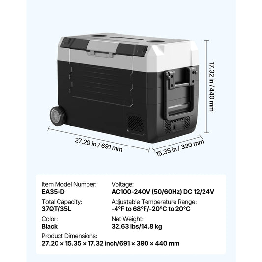 SucceBuy Portable Car Refrigerator Wheel Foldable Handle And App Control