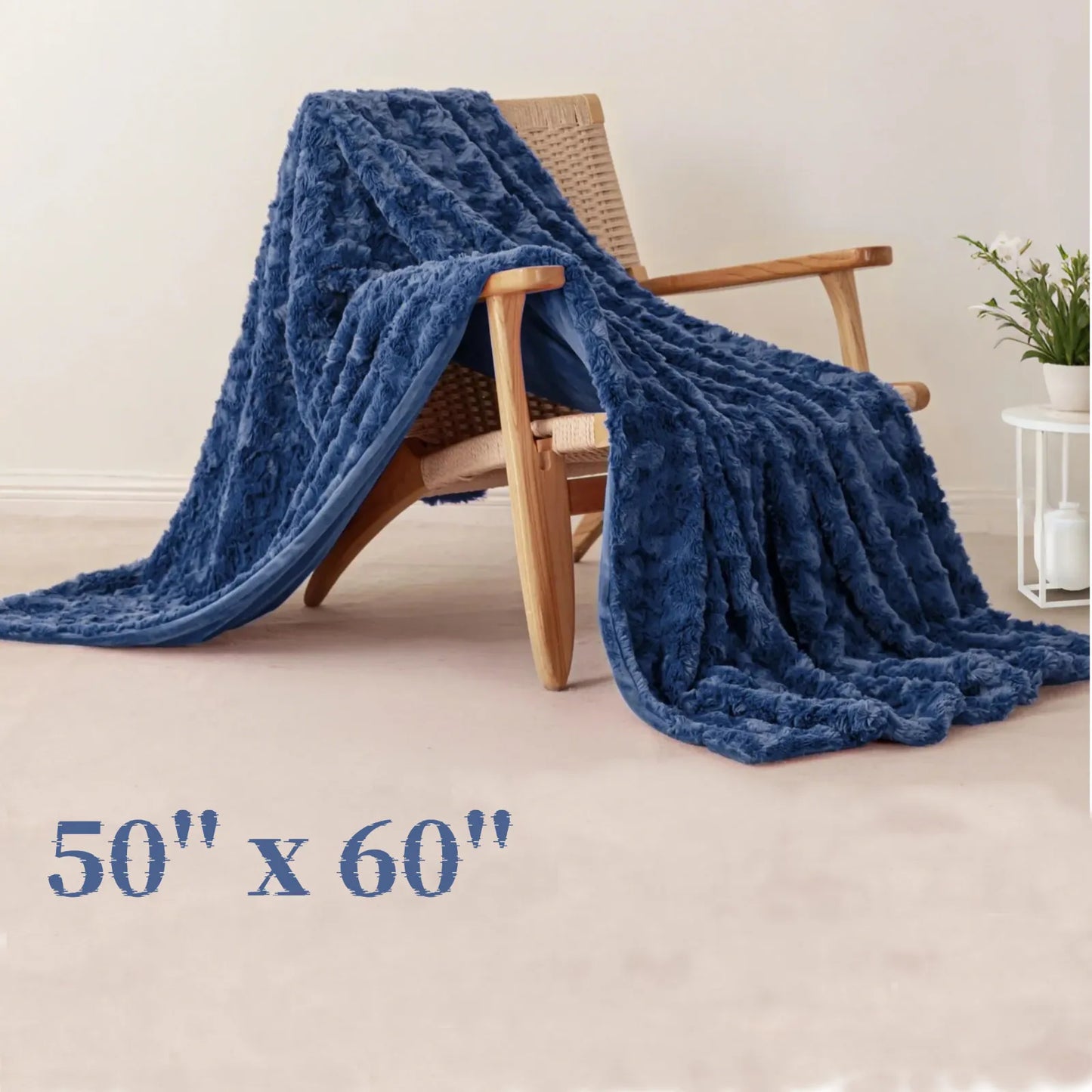 50''x60'' Blanket Faux Fur Throws Blanket Soft Cozy Blanket Christmas Gift Blue