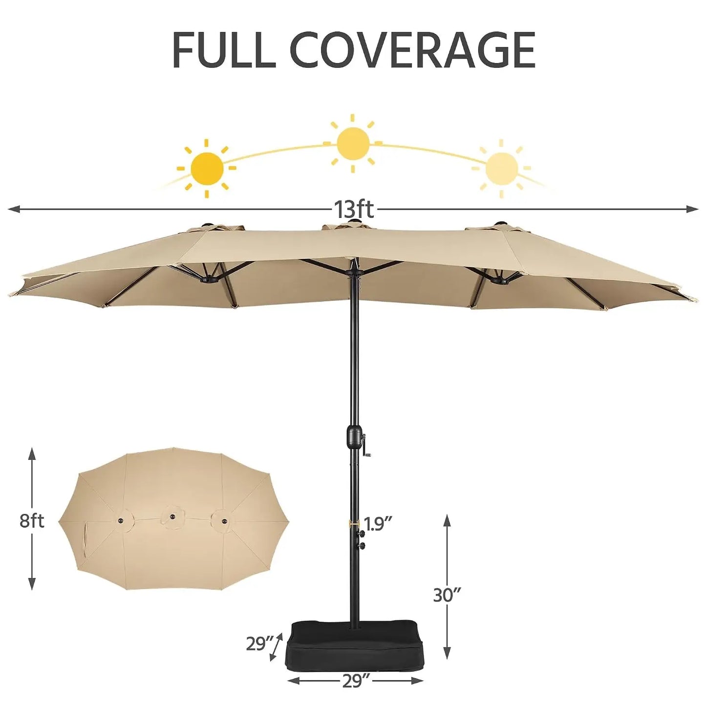 Double Sided Twin Patio Market Umbrella With Base Included