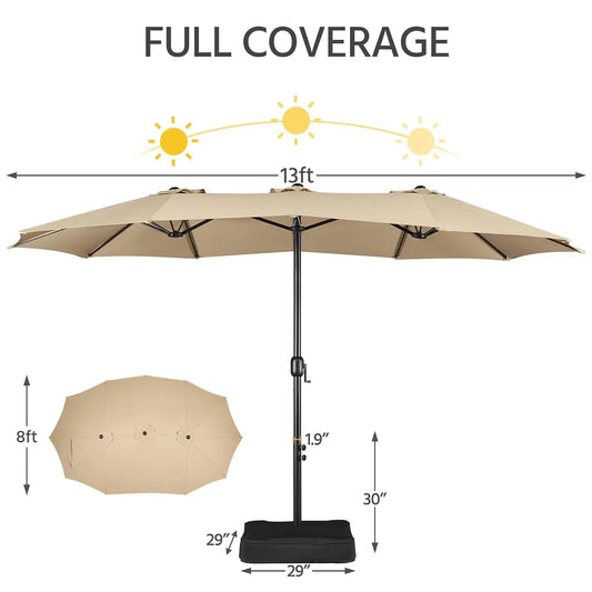 Double Sided Twin Patio Market Umbrella With Base Included