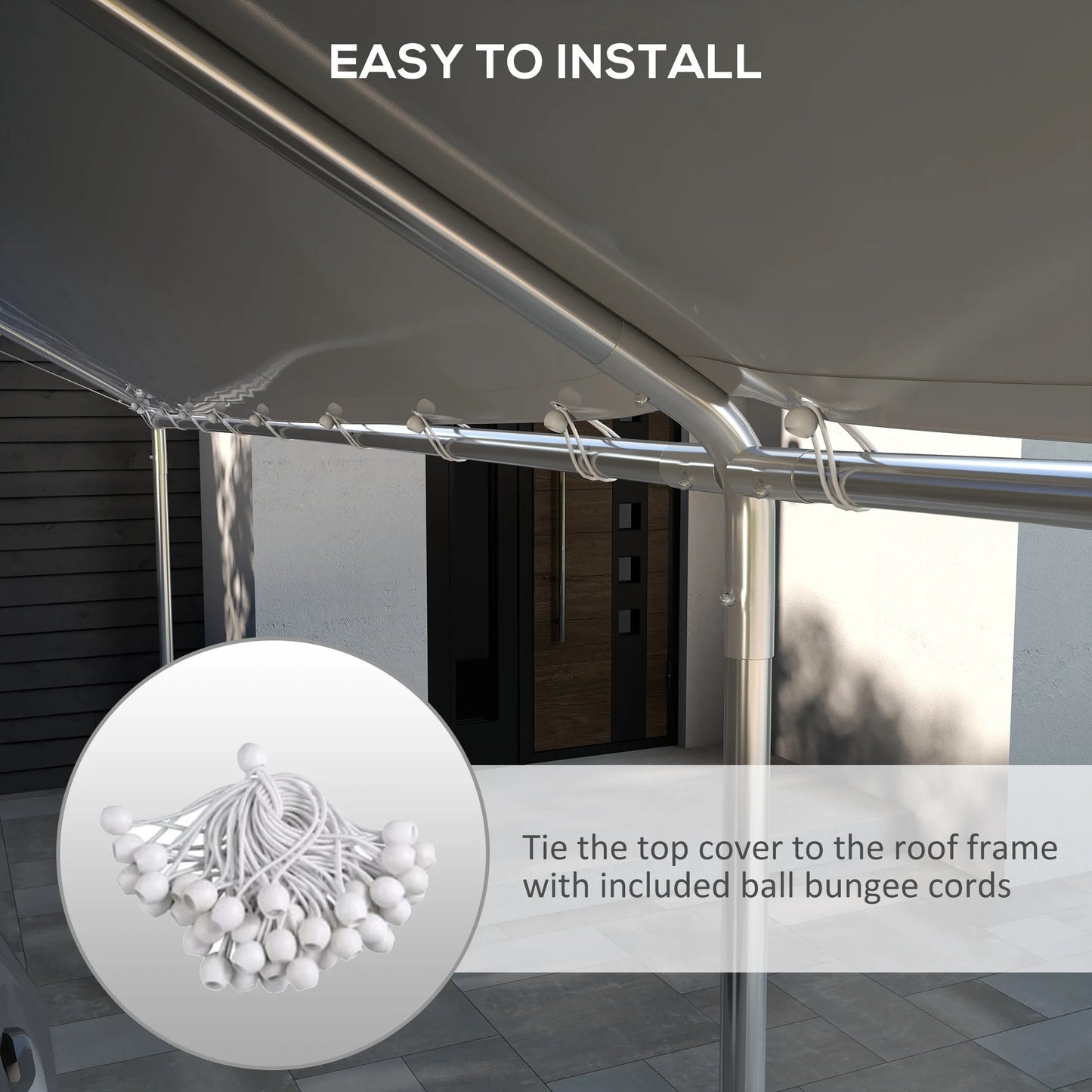 10' X 20' Carport Roof, Canopy Replacement Cover for 84C-159 Series, with Ball Bungee Cords, White