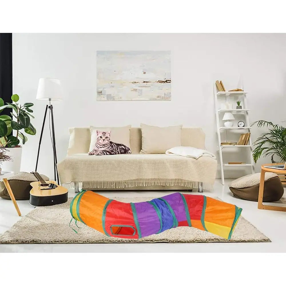 Cat Tunnel Indoor Interactive, Rabbit Tunnel Toys, Pet Toys Play Tunnels for Cats Kittens Rabbits Puppies Crinkle Up Rainbow 47