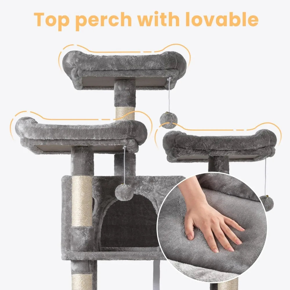 Cat Tree Multi Level Condo With Scratching Posts And Hammocks For Multiple Cats