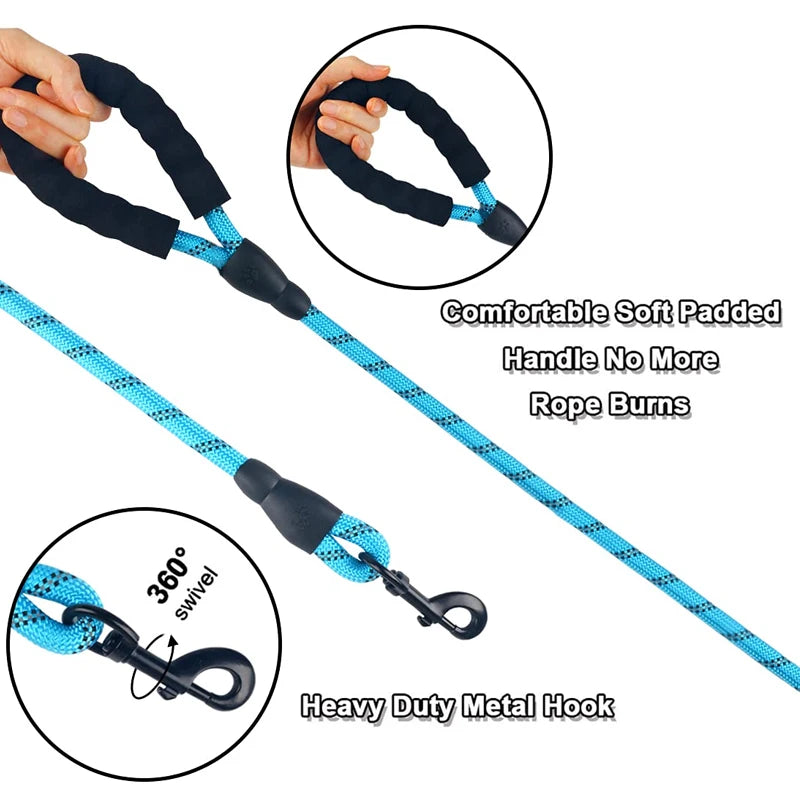 Nylon Reflective Foam Handle Leash For All Dogs Non Slip Adjustable