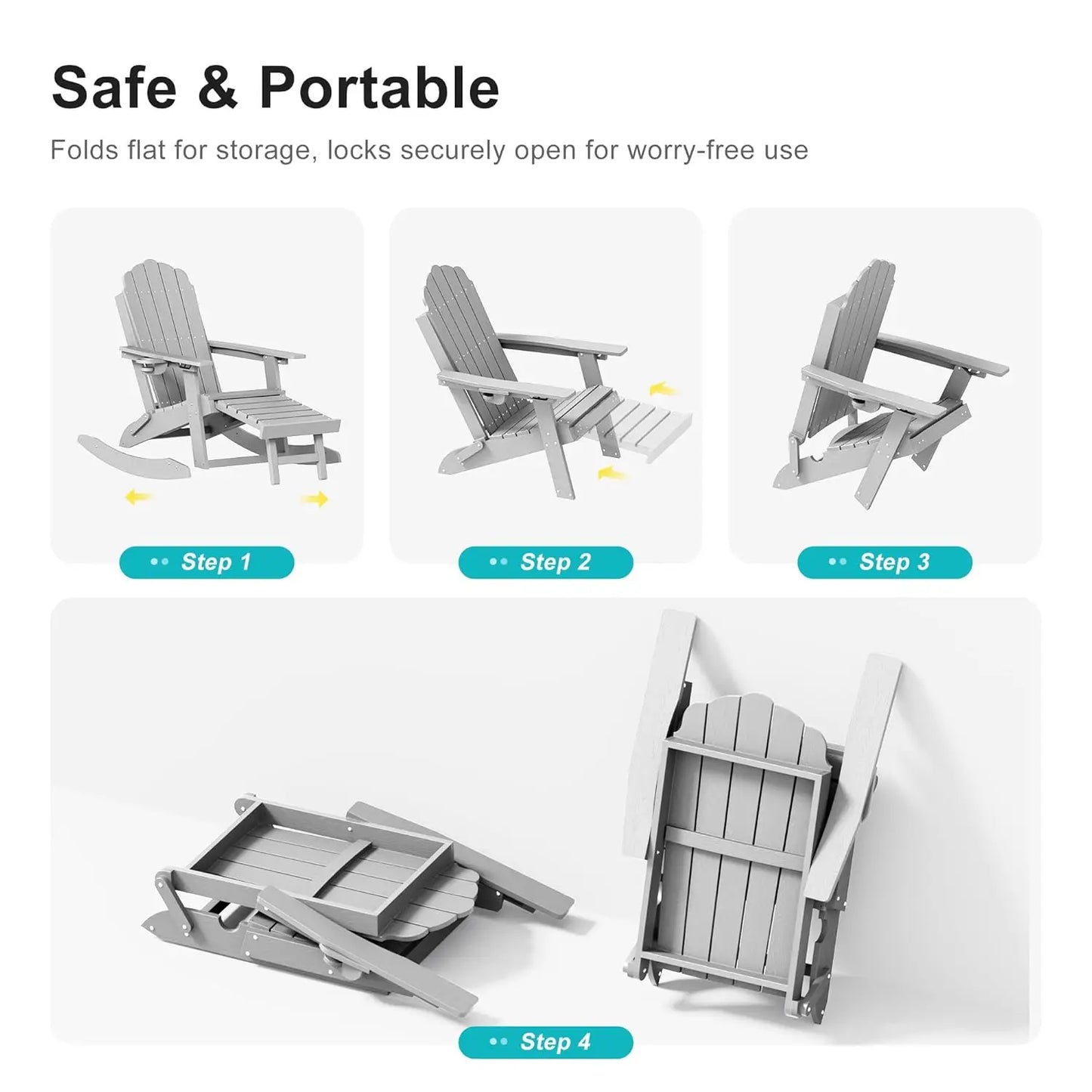 HDPE Folding Rocking Chair Ottoman Cup Holder 3 Position Backrest