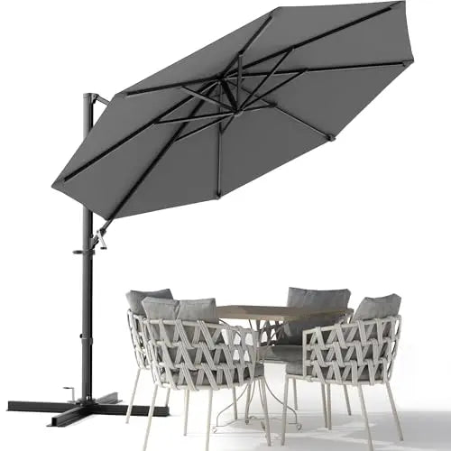10ft Cantilever Patio Umbrella, Round Large Outdoor Umbrella with 360-Degree Rotation, Hanging Offset Market Sun