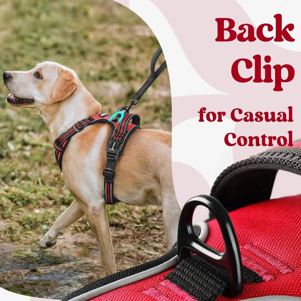 No Pull Dog Harness With 3 Buckles 2 Clips Reflective