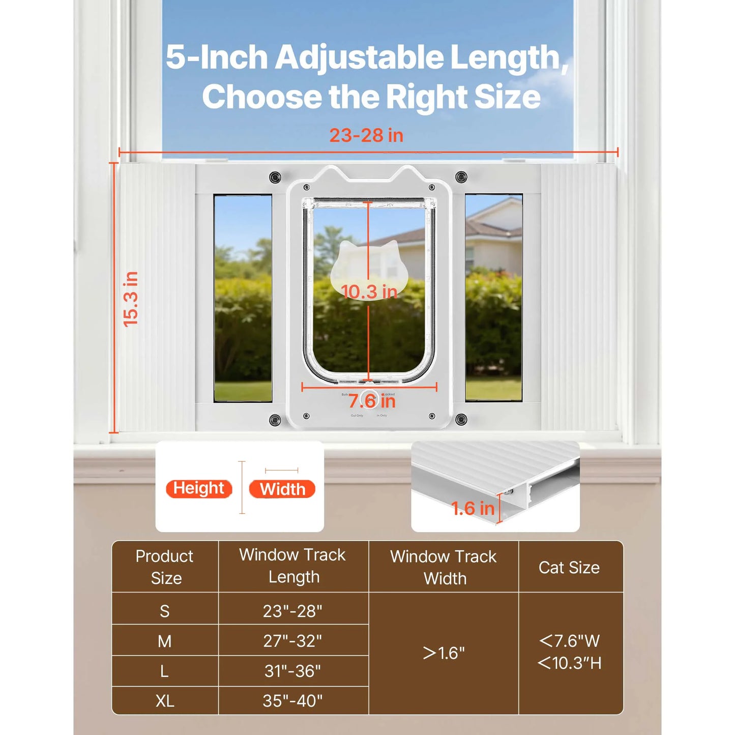 SucceBuy Cat Door For Window Adjustable Fit Lock Modes