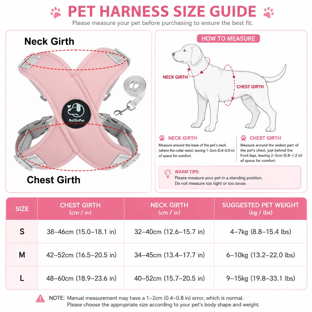 Reflective Adjustable Dog Harness Leash Set With Metal D Ring Chest Strap