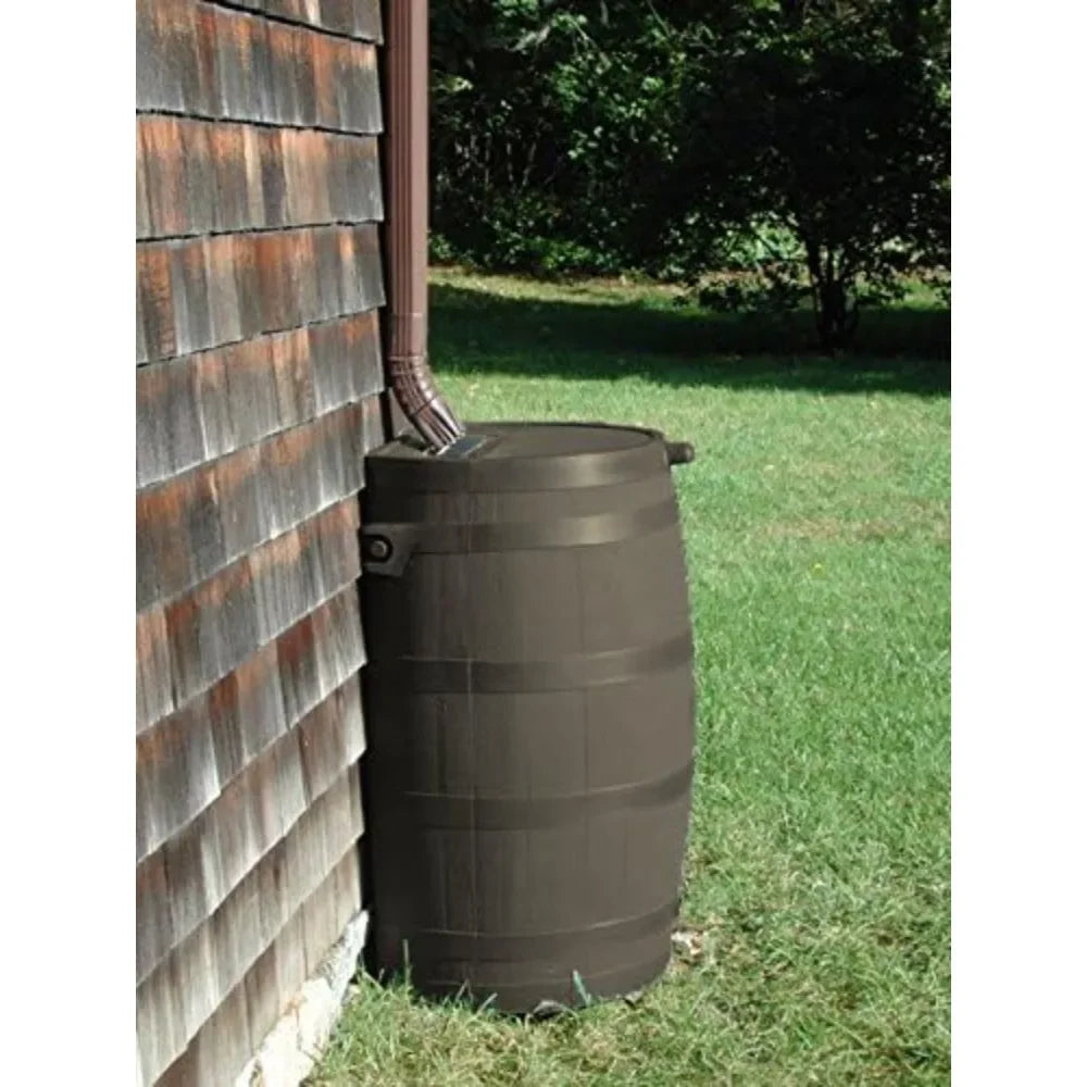 Rain Barrel With Brass Spigot, Flat Back Water Collection