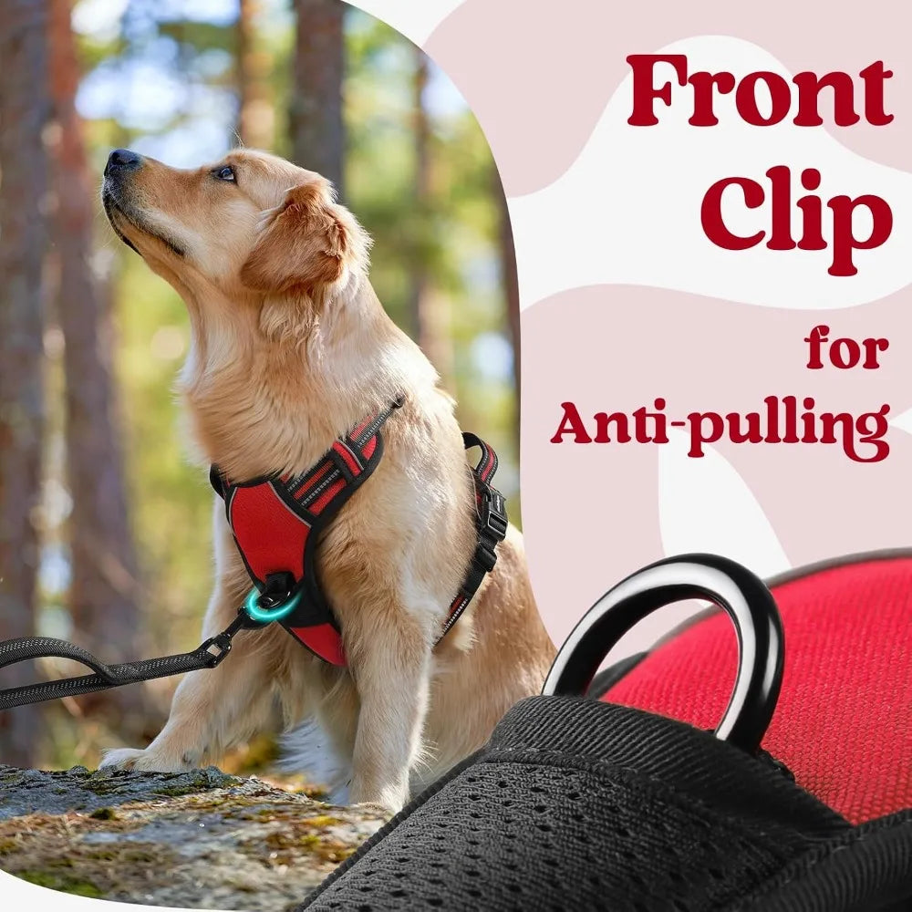 No Pull Dog Harness With 3 Buckles 2 Clips Reflective