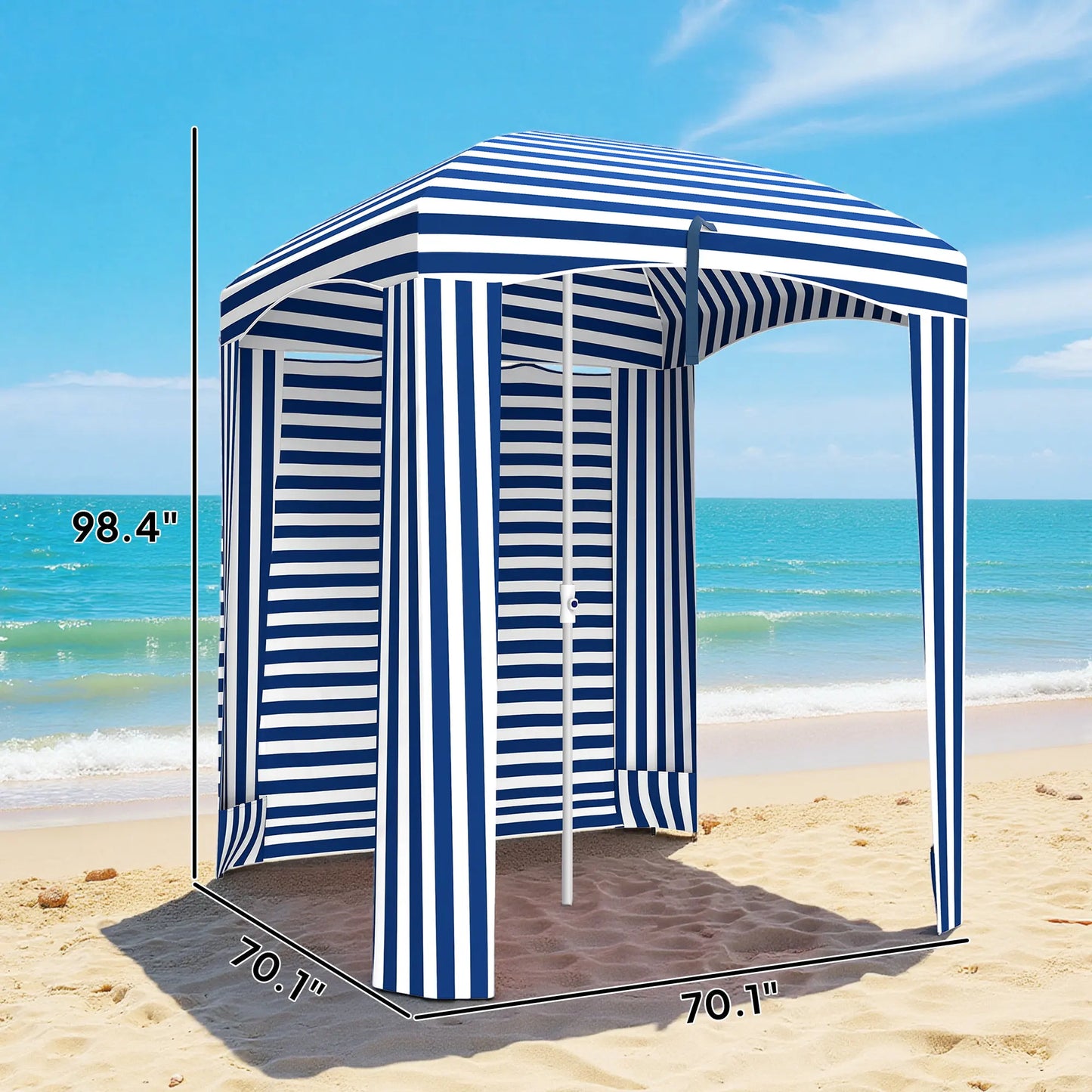 Beach Cabana Umbrella with Bag, Windows, Blue White