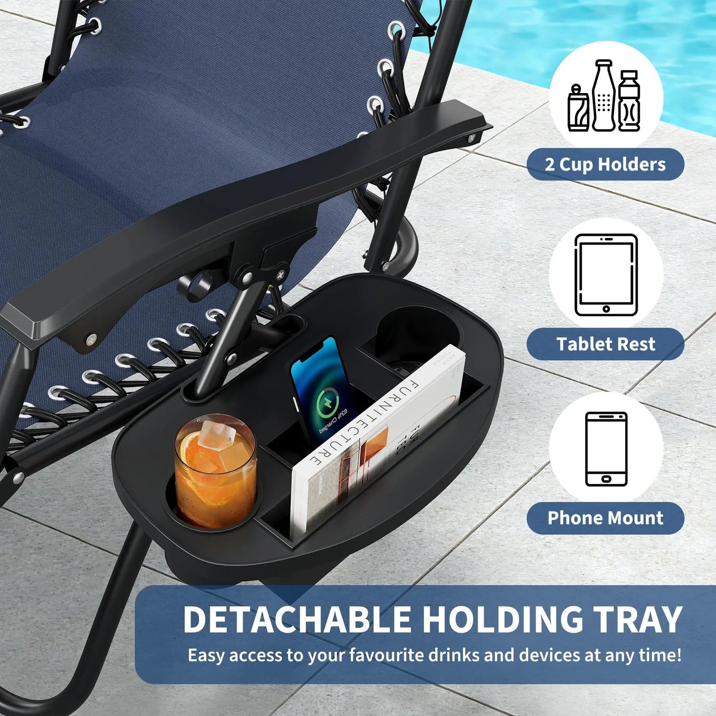 HiMISS Zero Gravity Folding Lounge Chairs Set Of 2 With Pillow Cup Holder