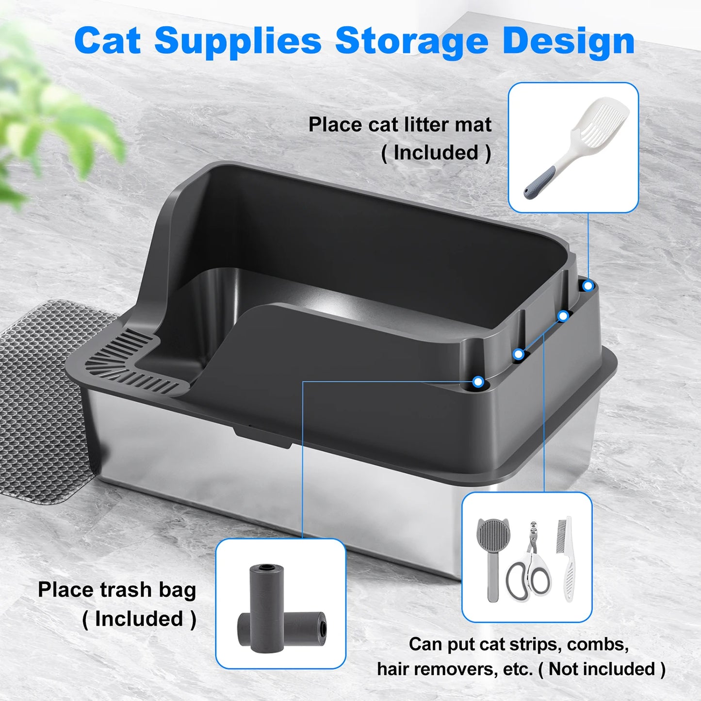 Stainless Steel Cat Litter Box With Lid Leak Proof Splash Proof